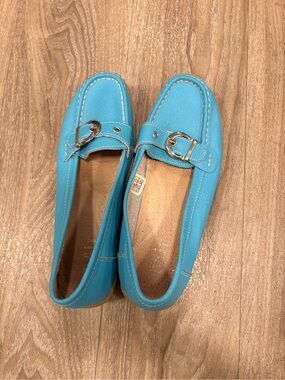 Blue  Leather Slip-On Loafers